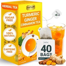 40 Turmeric Ginger Cinnamon Tea Bags, 100 Natural Ingredients Herbal Tea, Turme