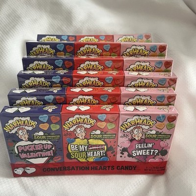 6 Packs 4.2oz 18 Mini Boxes Total WARHEADS Conversation Hearts Valentine Candy