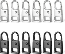 12 PCS Heavy Duty Zipper Pull Replacement for Suitcase Jacket Backpack Black/Sil