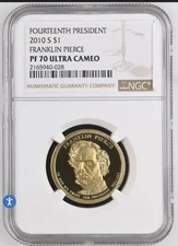 2010 S Proof Franklin Pierce Presidential Dollar NGC PF 70 Ultra Cameo