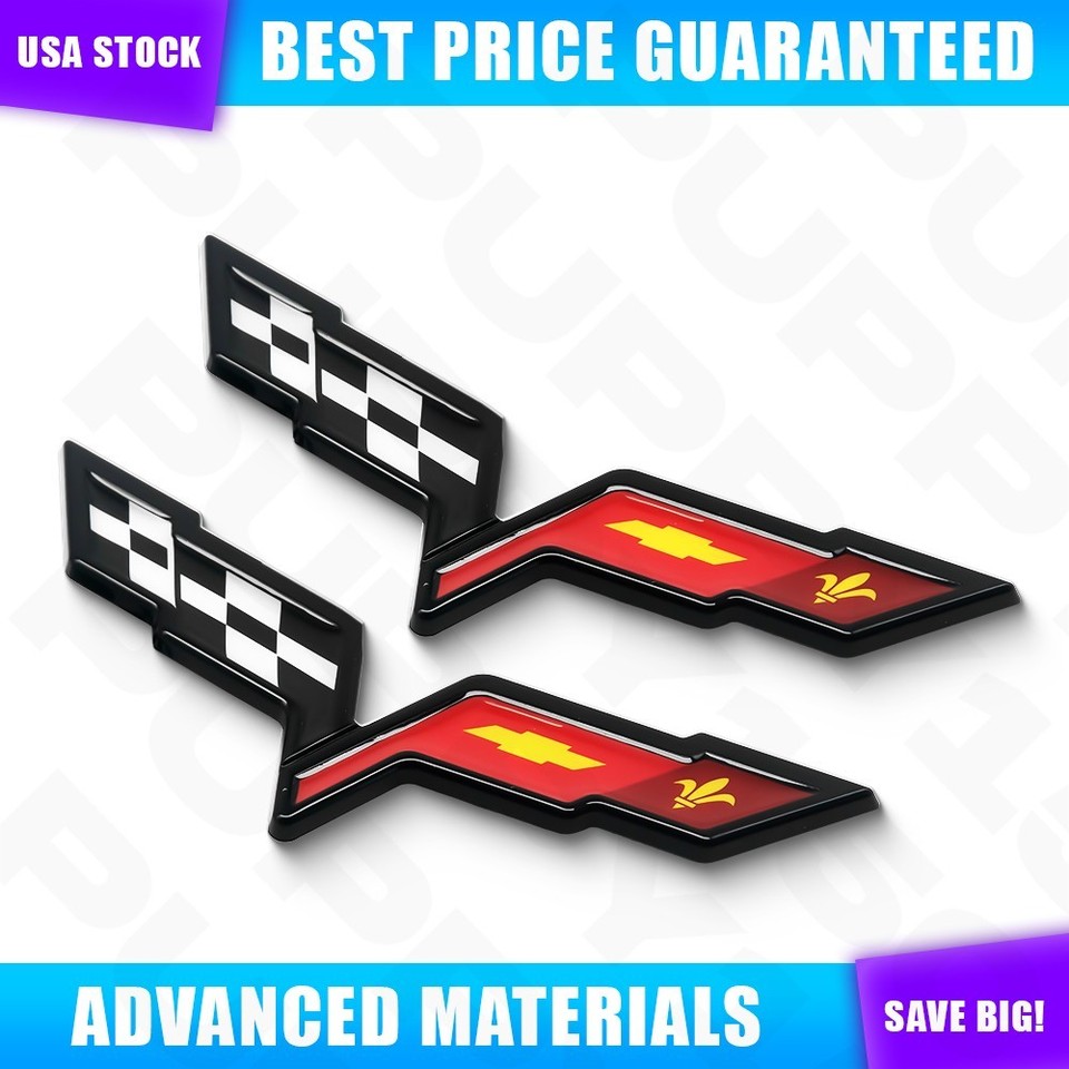 Chrome C6 Crossed Flags Emblem Badge For Corvette 2005-2013 – Front Hood Or Rear Sticker