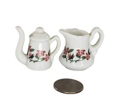 Dollhouse Teapot Water Pitcher Floral Porcelain Miniature Set Serving Drinks