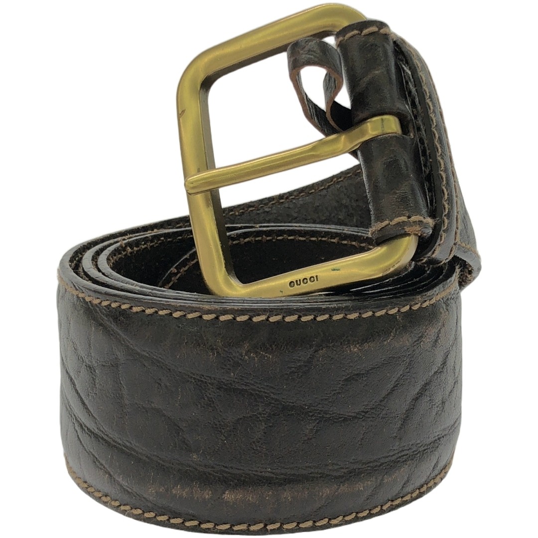 GUCCI Brown Leather Belt with Square Buckle 214351 Size 90