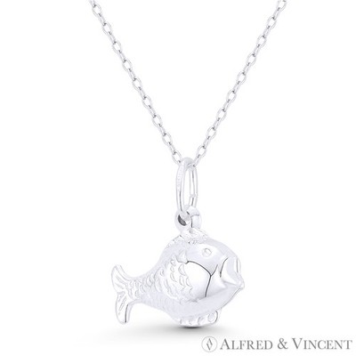Fat Fish Sealife Charm 0,925 Sterlingsilber hohl wendbar 3D 21x18mm Anhänger