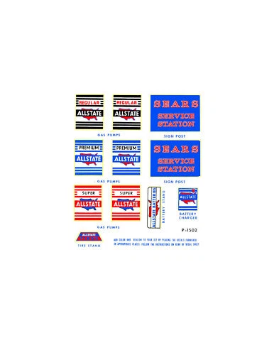 MARX ALLSTATE TIN TOY SERVICE STATION DECAL SET TYPE 1