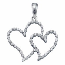 10k White Gold Womens Round Diamond Double Heart Outline Pendant 1/5 Cttw
