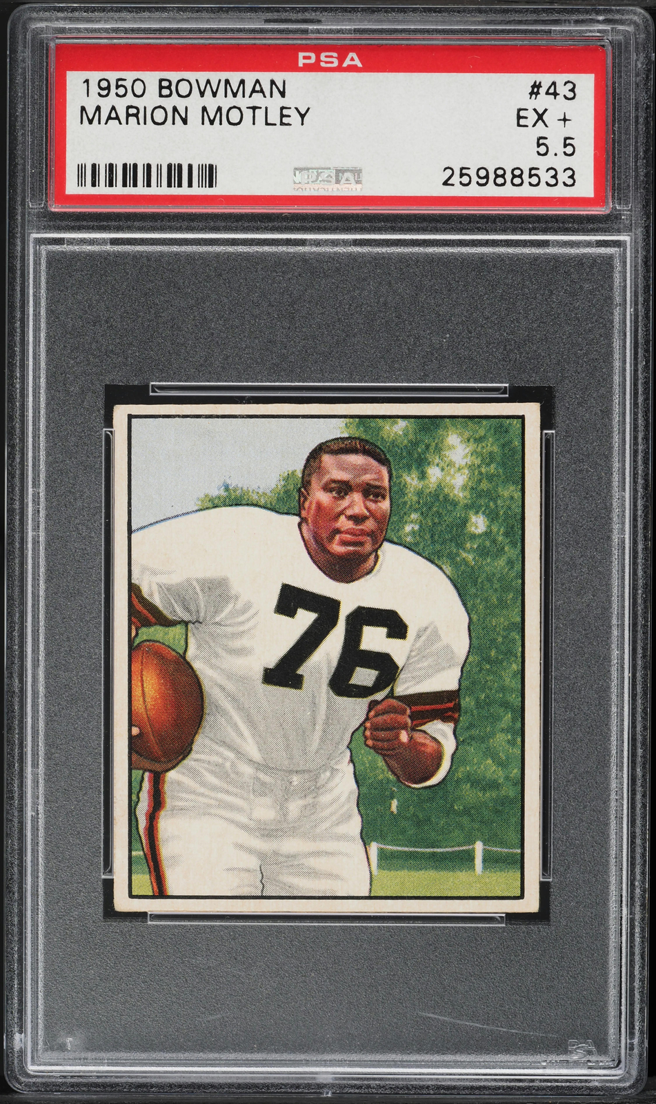 1950 Bowman FB Card # 43 Marion Motley Browns HOF ROOKIE RC PSA 5.5 EX+ (PWCC-A)