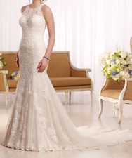 Essense of Australia D2174 Wedding Dress 12 Ivory Lace llusion Long Train
