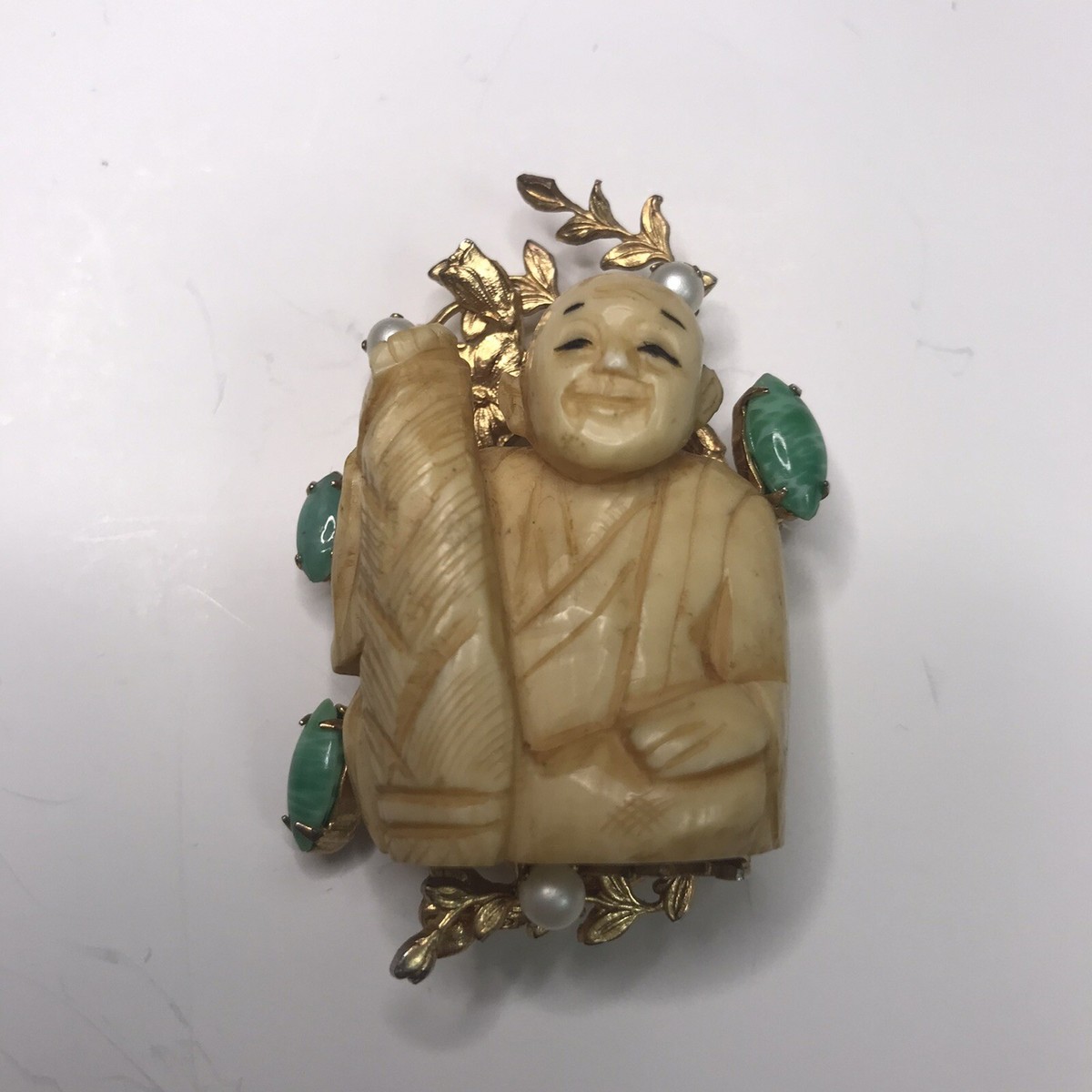 Vintage Hattie Carnegie Asian Man Brooch ULTRA RARE