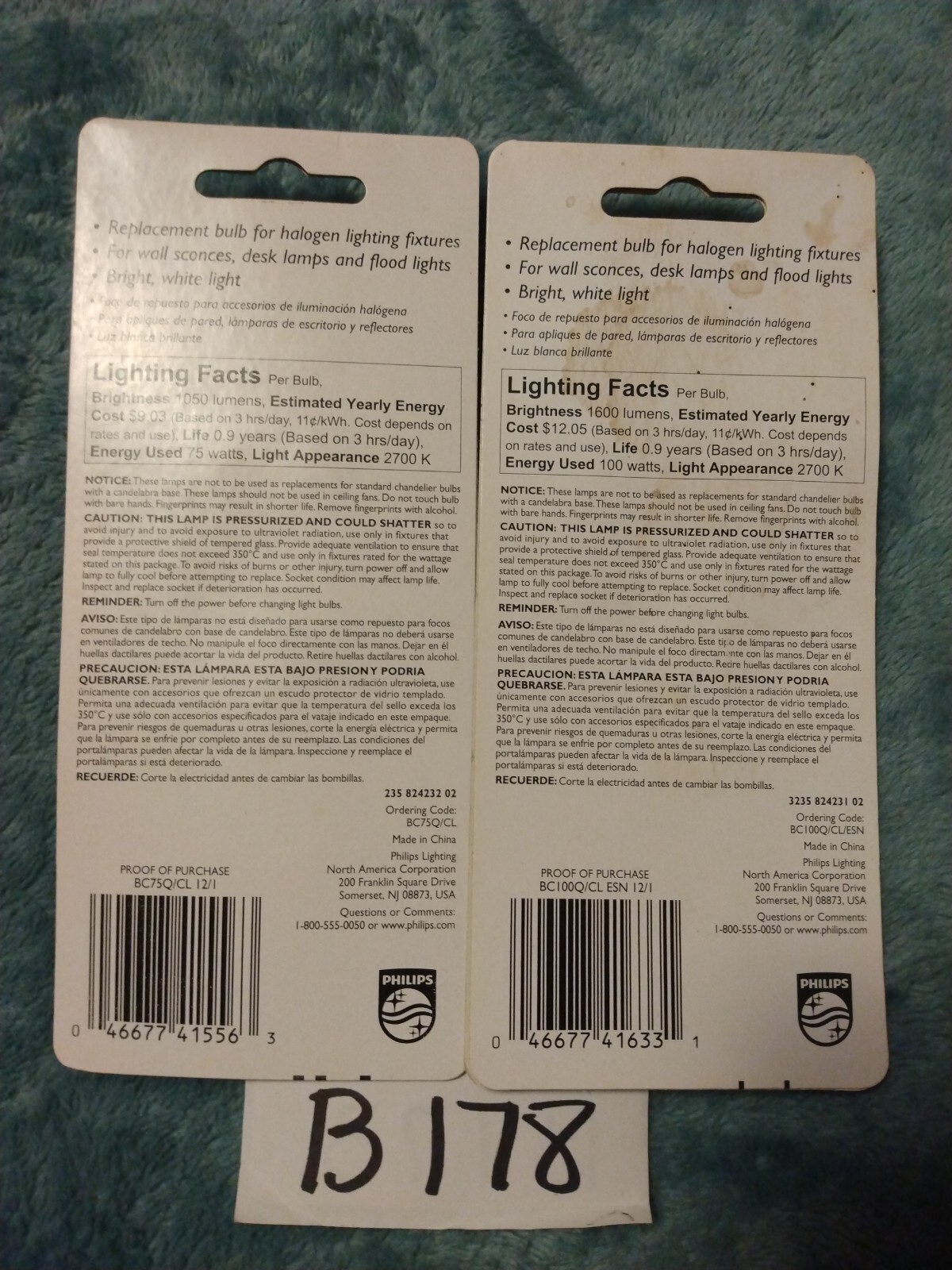 2 Philips Sconce (100Watt&75Watt) T4 Mini-Candelabra Base Light Bulbs 