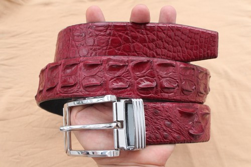 Burgundy Alligator CROCODILE Print Leather Skin Men's Belt - W 1.5" - 第 1/9 張圖片