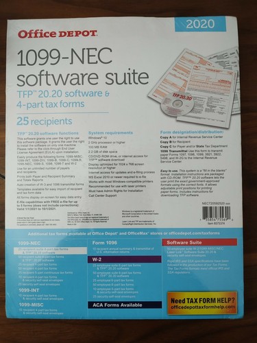 Office Depot 1099 NEC Software Suite TFP 20 20 Software 4 Part Tax Office depot 1099 nec software suite tfp 20 20 software 4 part tax