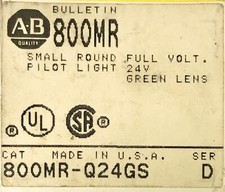 ALLEN BRADLEY 800MR Q24GS 24V Small Round Green Lens Pilot Light 800MR-Q24GS