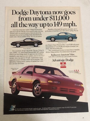 1992 Dodge Daytona Print Ad Advertisement  Vintage pa2