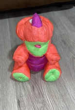 Fisher-Price Puffalumps Dino Plush Toy Neon Orange Triceratops Dinosaur Old VTG