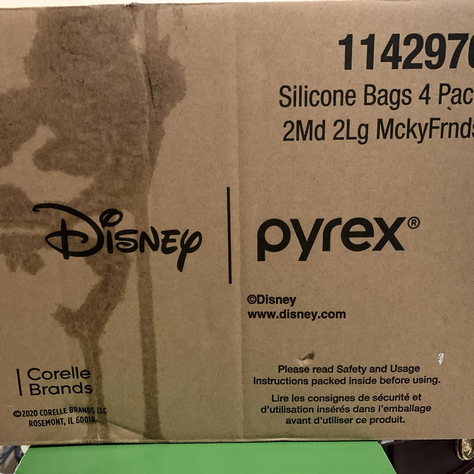 Pyrex® Mickey Mouse Disney - 4-piece Silicone Lunch Snack Bag Set - New in Box Z