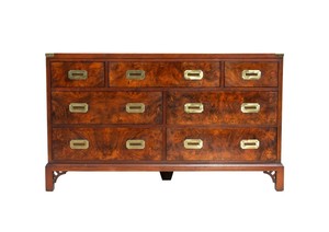 Hollywood Regency Burlwood Campaign Chest Dresser By Hekman