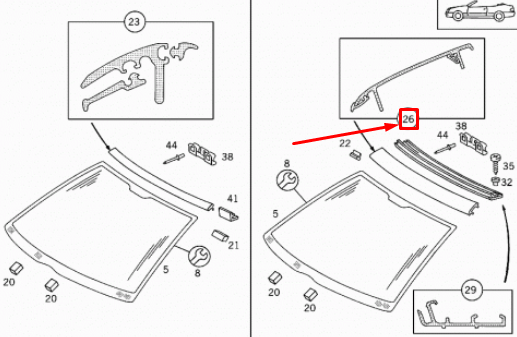 MERCEDES-BENZ CLK C208 Windshield Top Garnish Moulding A2086700422
