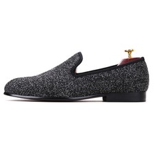 Merlutti Plain Black Fabric Smoking Slippers Men's Flat