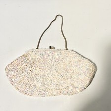 Crown Colony Hong Kong Hand Beaded Clutch Purse Iridescent Sequin Evening