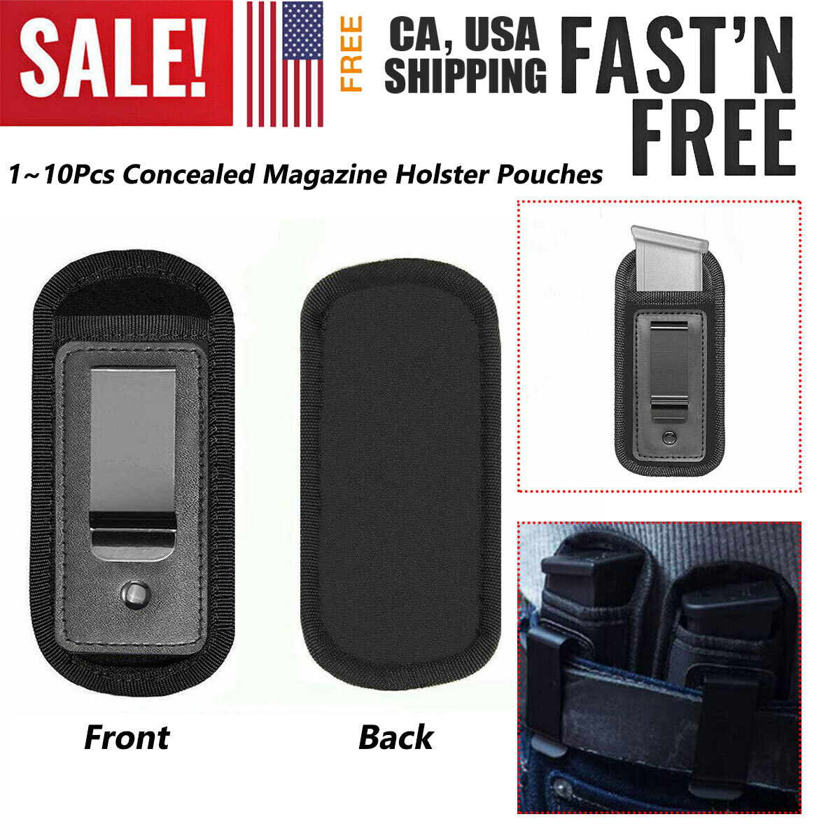 Tactical Concealed Magazine Holster Pouch 9mm Mags Bag with Metal Clip 1-10Pcs-image