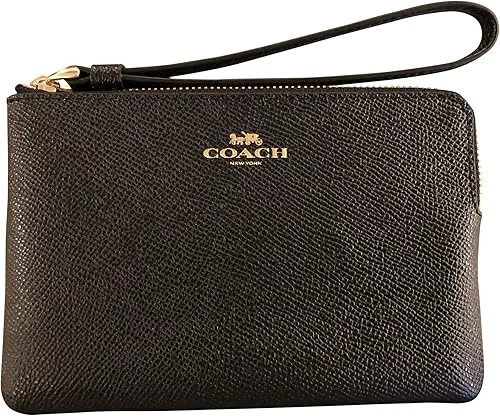 NUOVO COACH Crossgrain pelle piccolo braccialetto con zip angolare nero oro F58032 $75