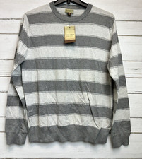 NWT Sonoma Life Style Men's Knit Sweater Striped Crew Large Crimson Grey Cotton