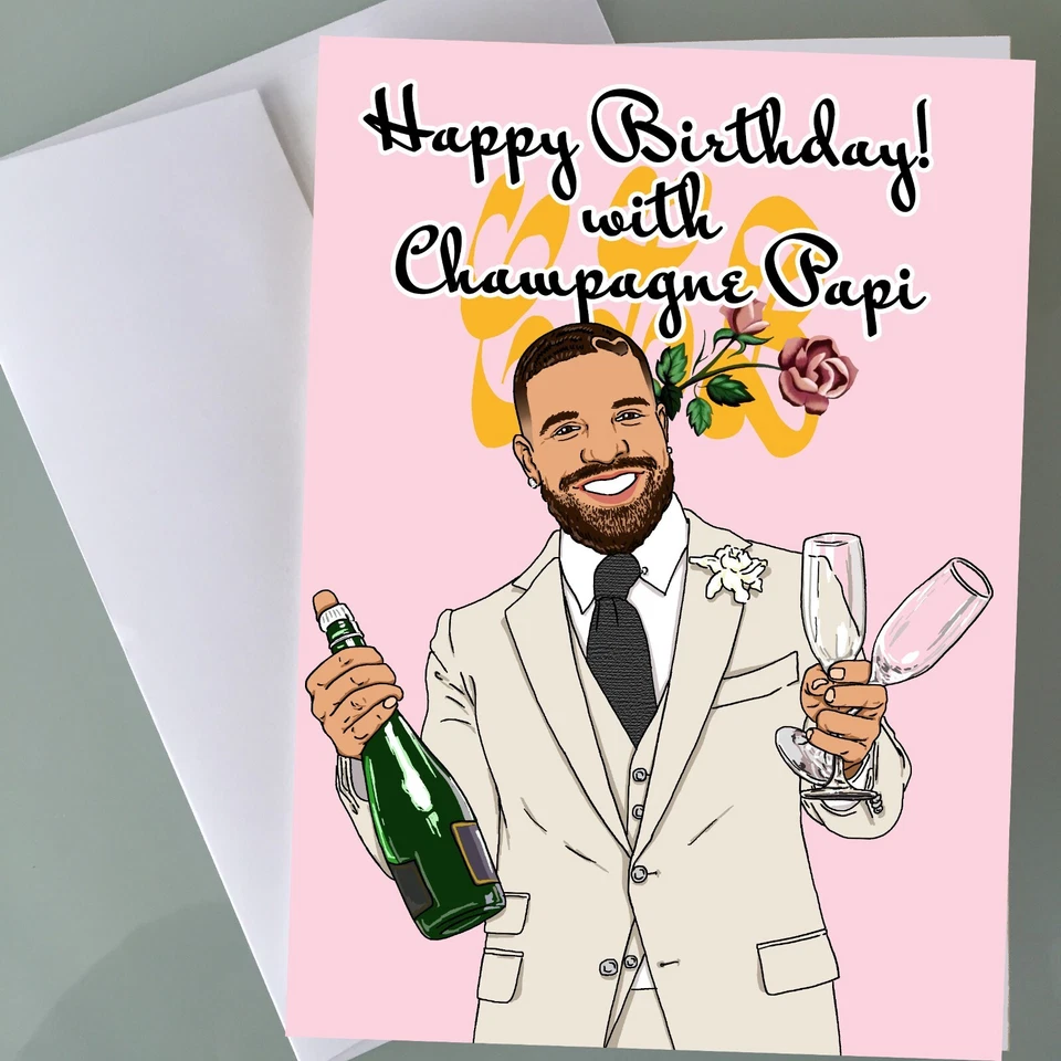Tarjeta de Cumpleaños Drake - Champagne - Divertida Tarjeta de Cumpleaños Hip Hop Fan Art Feliz Cumpleaños Foto 2 de 3