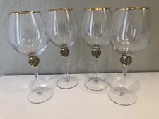 Diamond Wine Glasses, With Gold Rim-Rhinestone Ball by The Wine Savant Set of 4