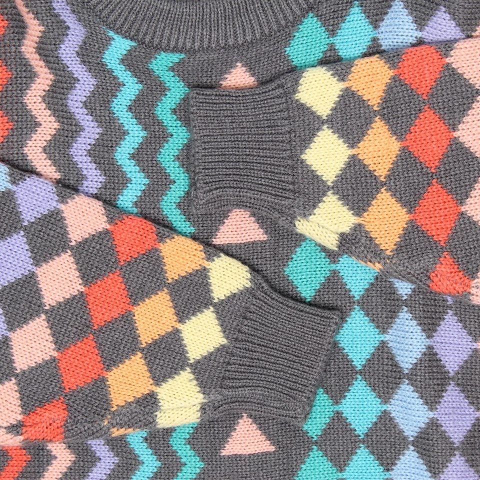VTG Saturdays Sweater Mens L Gray Teal Purple Pink Red Geometric Knit Crewneck - Image 4 of 4