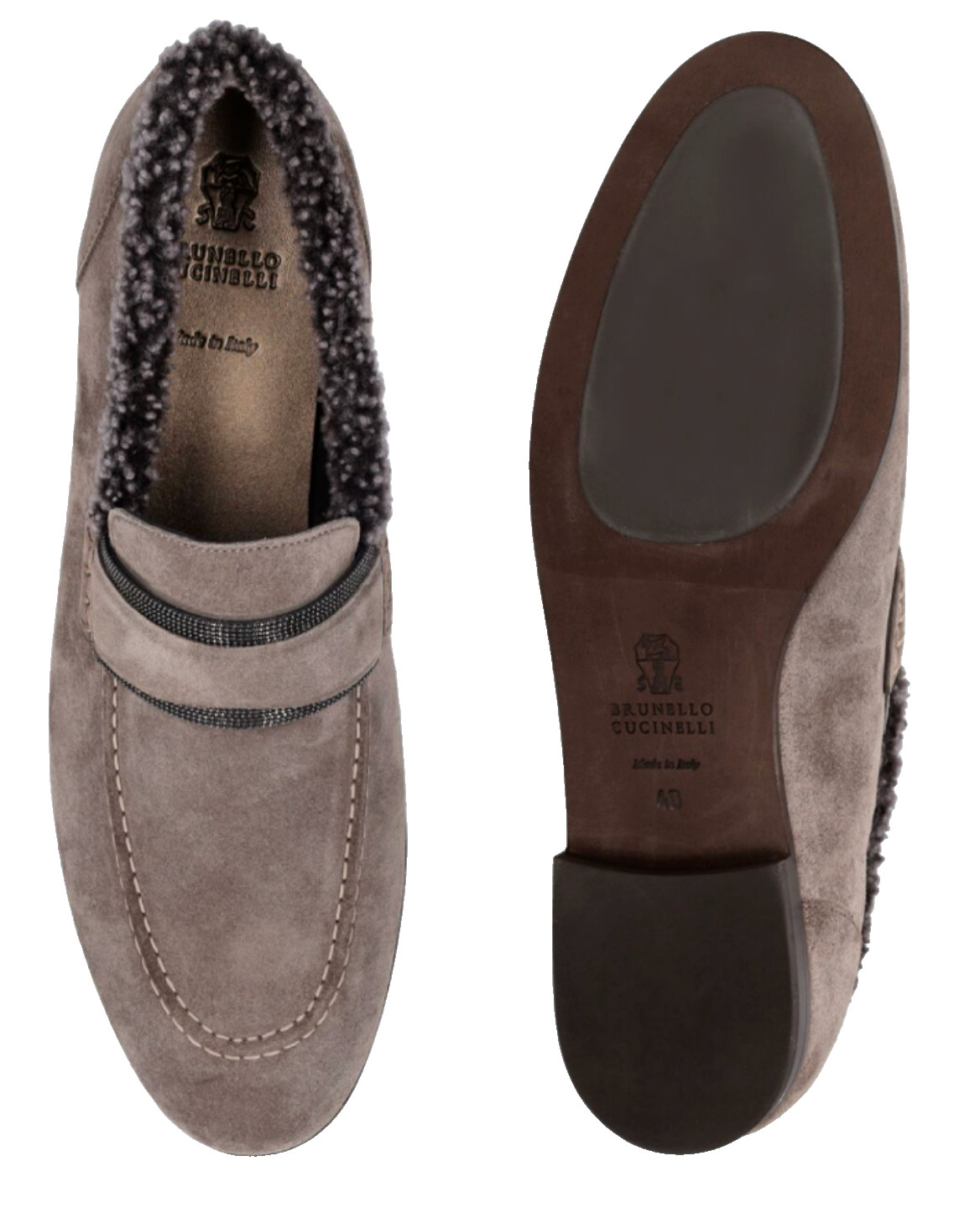 Brunello Cucinelli Loafers Suede Shearling Shoes Slippers Flats Moccasins 39