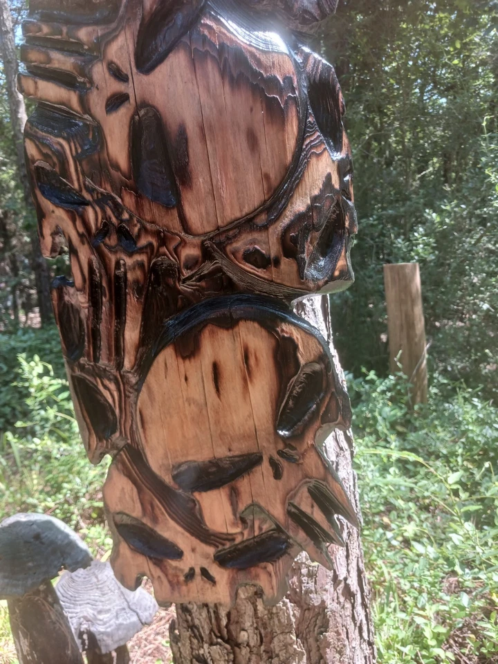 Chainsaw Carving Punisher Skull 42x10" Large Wall Hanger Skulls Cypress Handmade - Image 4 of 4