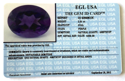 EGL USA CT LOOSE NATURAL GEMSTONE PURPLE AMETHYST OVAL FEBRUARY  BIRTHSTONE