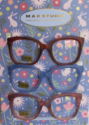 MAX STUDIO 3-PACK Premium Quality Reading Glasses OVERSIZED FRAME Readers NEW