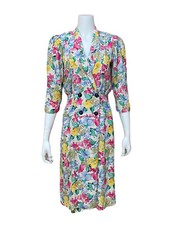 VTG Karin Stevens Floral Ladies Size 6 Puff Sleeves Wrap Dress Union made USA