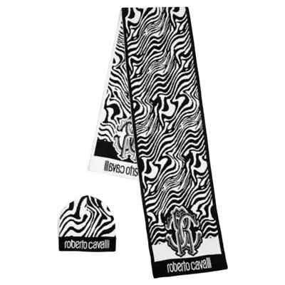 Roberto Cavalli 2-Piece Abstract Wool Blend Scarf And Beanie Set With Signature