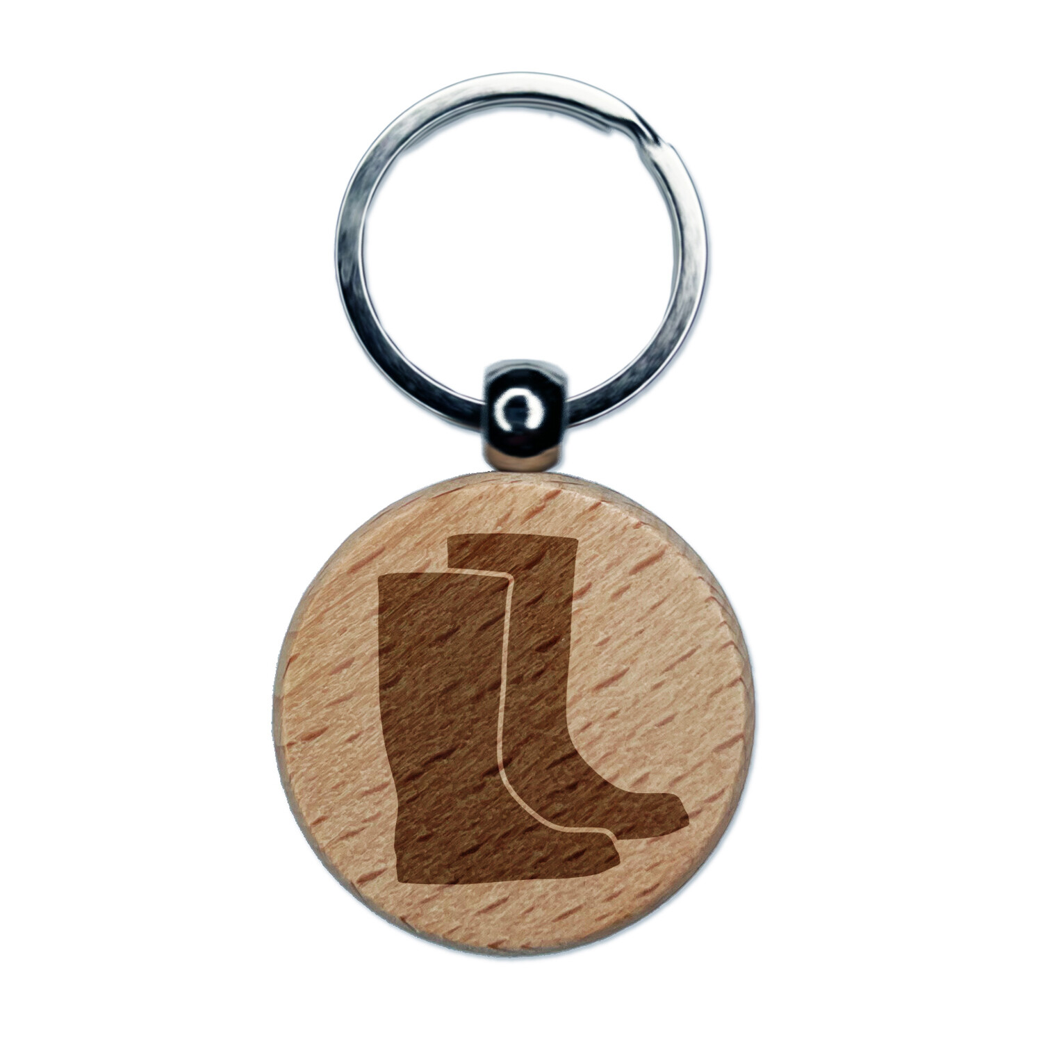 Rain Boots Solid Engraved Wood Round Keychain Tag Charm