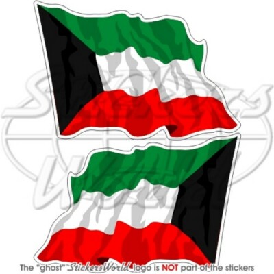 KUWAIT Kuwaiti Wehende Flagge, 120mm Vinyl Aufkleber x2