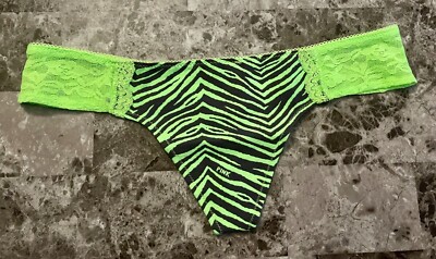 VICTORIA'S SECRET PINK S NEON GREEN ZEBRA VINTAGE RARE THONG V STRING PANTIES