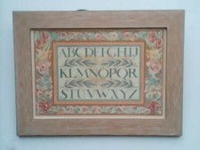 Tableau abécédaire fleuri vintage sous verre 30 cm