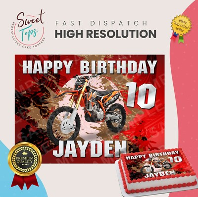 DIRT BIKE RECHTECK ESSBAR GEBURTSTAG KUCHENAUFLEGER DEKORATION PERSONALISIERT