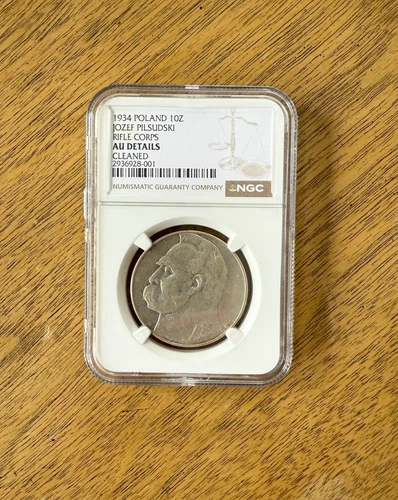 1934 Poland Jozef Pilsudski 10 zlotych "Rifle Corps" Scarce NGC Certified AU