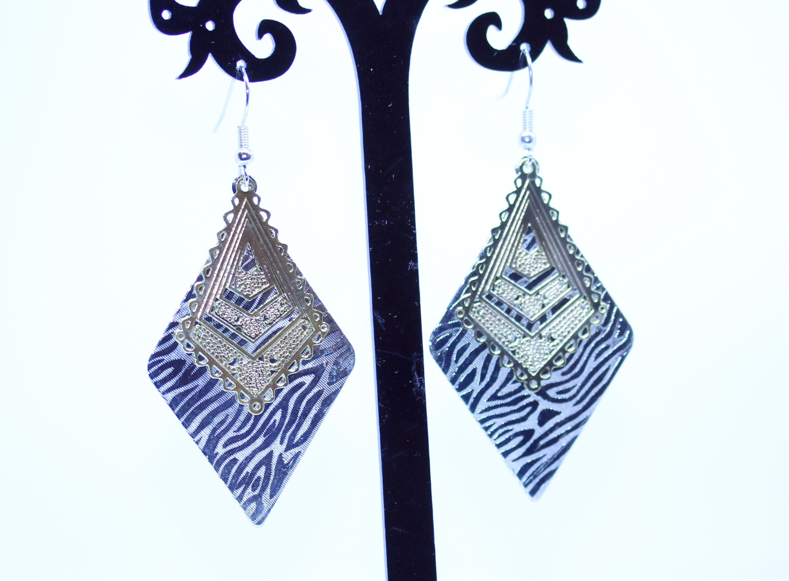 Long Drop Dangle Rectangular Silver Gold Metal Ea… - image 1