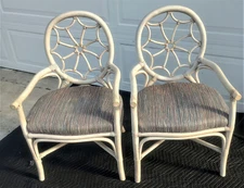 Shelby Williams Pair Of Spider Web White Washed Leather Wrap Bamboo Chairs