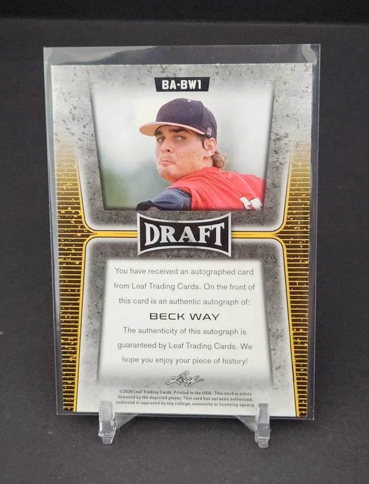 Beck Way AUTO RC Kansas City Royals 2020 Leaf Draft BA-BW1  - Image 2 of 2