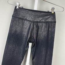 Beyond Yoga Cropped Mid-Rise Leggings Womens S Black Silver Metallic Shimmer