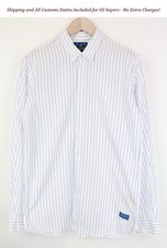 Scotch  Soda Ams Couture Men's Shirt  M/L Blue White Striped Long Sleeves