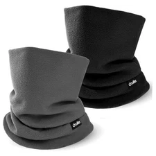 Winter Neck Warmer for Men Women, Fleece Neck Gaiter Double 2 Black+dark Grey