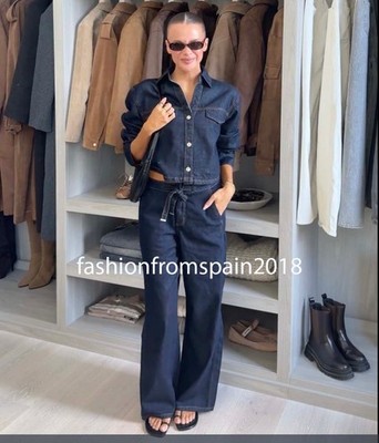 ZARA NEW WOMAN Z1975 HIGH WAIST JOGGER WIDE LEG JEANS PANT BLUE