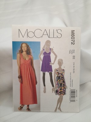 McCall's M6072 EasY Misses tunic & Dress in 2 Lengths Sewing Pattern sz. 14-20